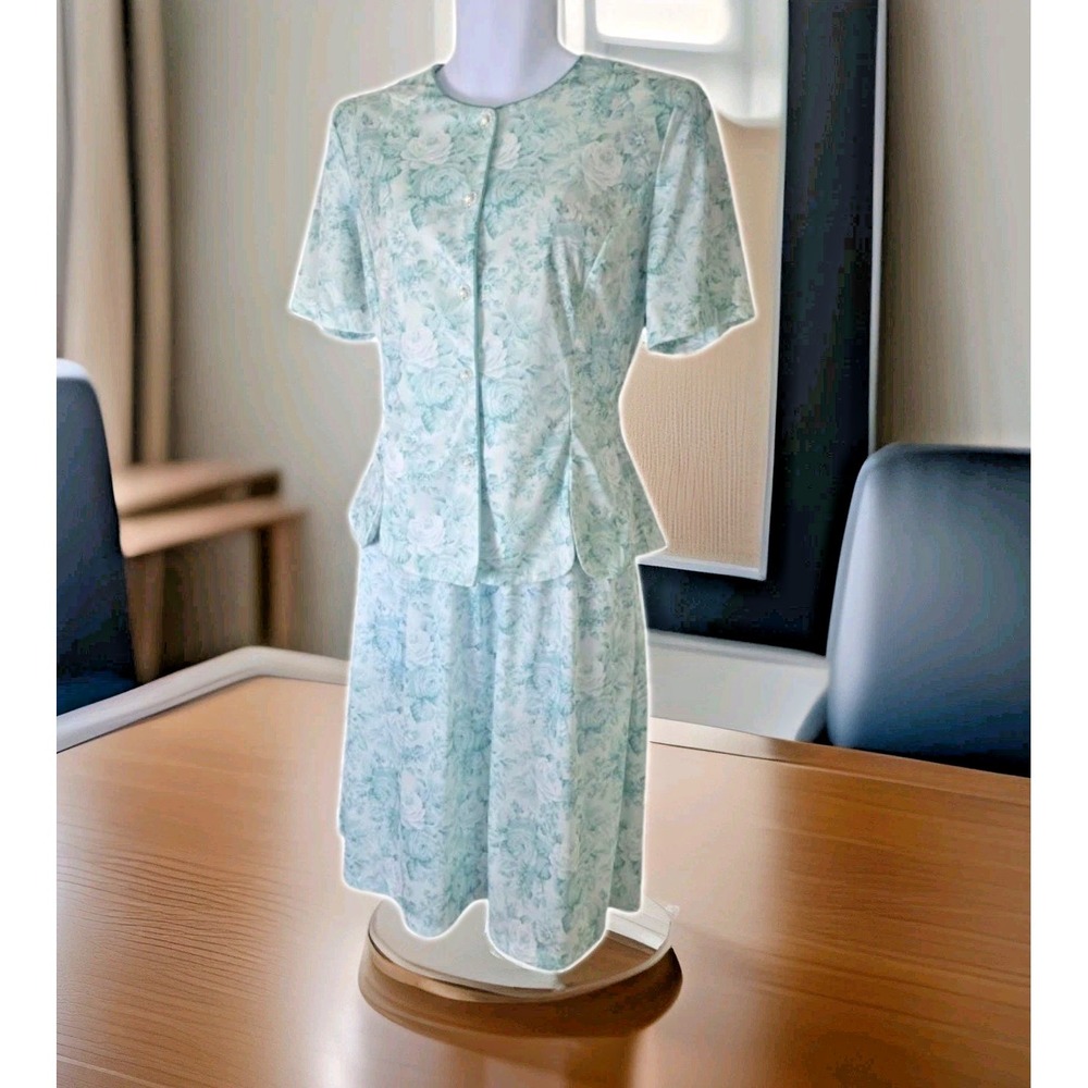 Blair 2 Piece Skirt Set 16 Mint Green Floral Lightweight Elastic‎ Waist Career